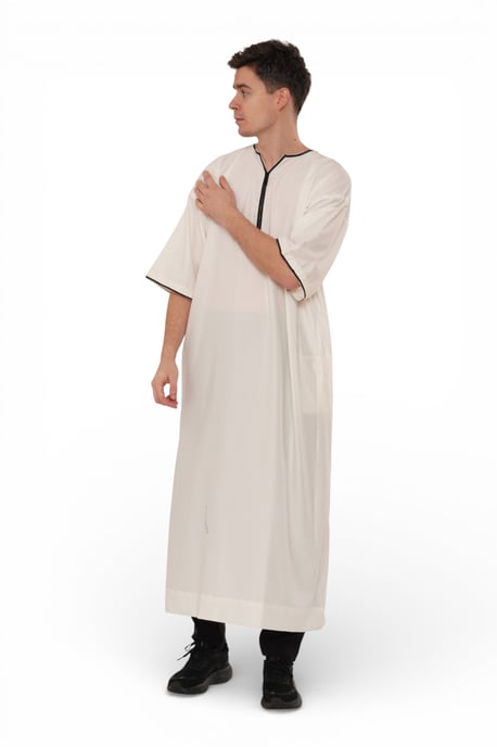 Mens Beige Ramadan Moroccan Gandoura Thobe Robe Djellaba Eid Jubba LFS-TT-006 - Image 5