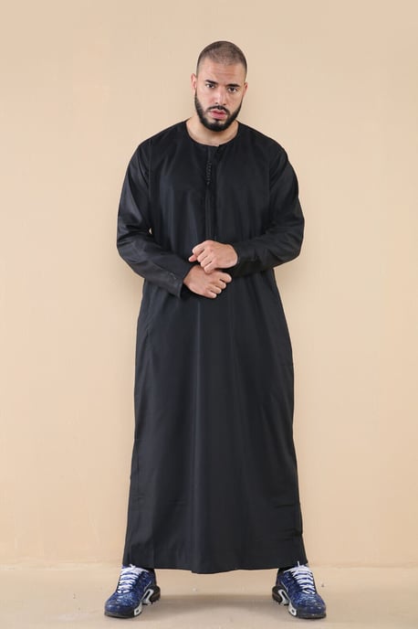 Män Svart Thobe Jubba Saudi Islamiska Arab Eid Emirati Kaftan Jubbah Tofs Robe - Image 4