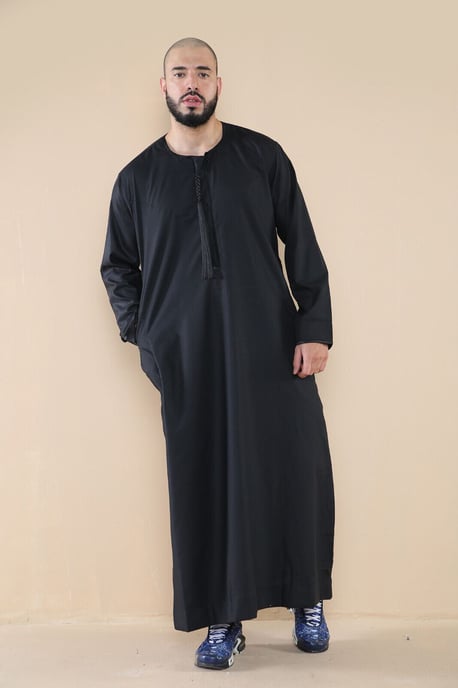 Män Svart Thobe Jubba Saudi Islamiska Arab Eid Emirati Kaftan Jubbah Tofs Robe - Image 5