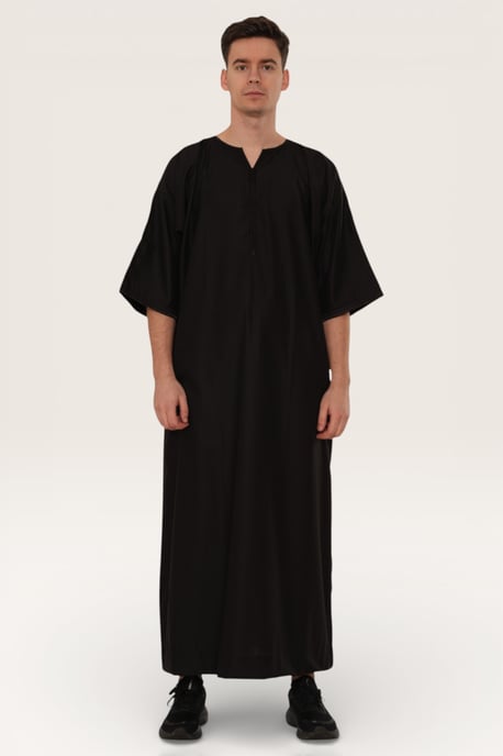 Mens Black Ramadan Moroccan Gandoura Thobe Robe Djellaba Eid Jubba LFS-TT-006 - Image 2