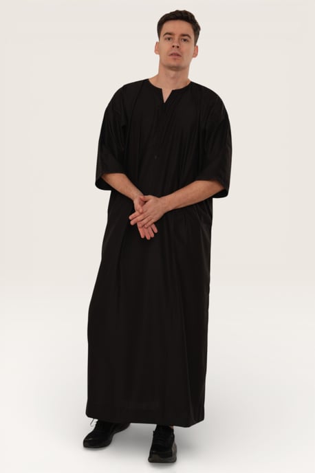 Mens Black Ramadan Moroccan Gandoura Thobe Robe Djellaba Eid Jubba LFS-TT-006 - Image 3