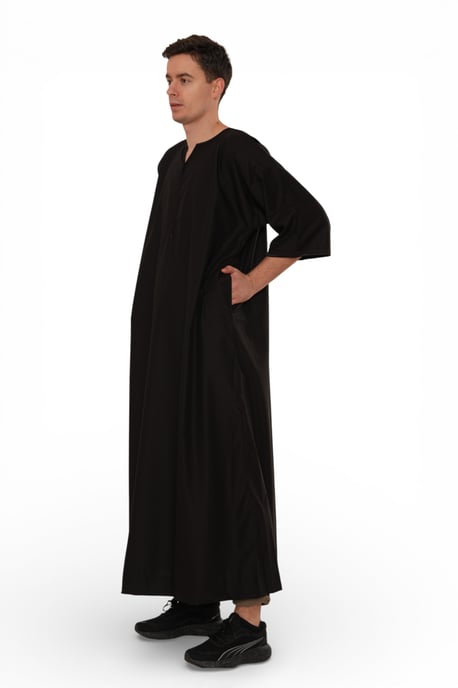 Mens Black Ramadan Moroccan Gandoura Thobe Robe Djellaba Eid Jubba LFS-TT-006 - Image 4