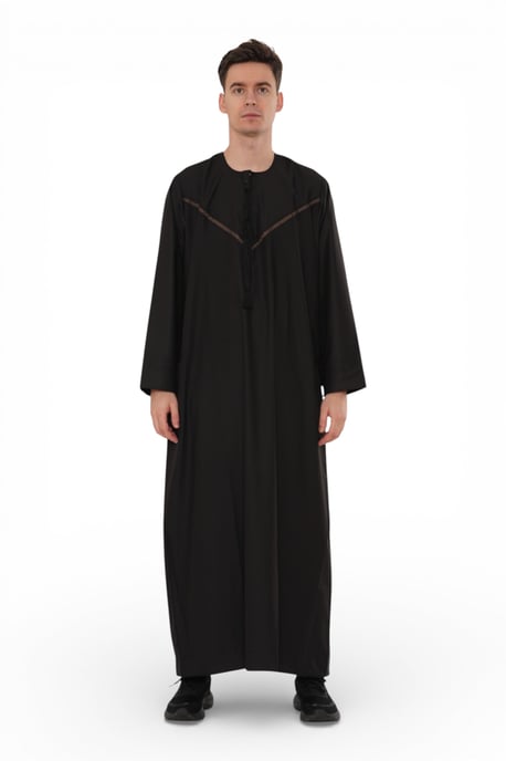 Men's Eid Black Moroccan Thobe Robe Djellaba Ramadan Eid Jubba- HM10 - Image 1