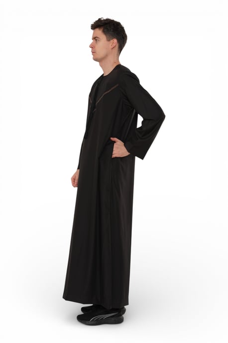 Men's Eid Black Moroccan Thobe Robe Djellaba Ramadan Eid Jubba- HM10 - Image 2