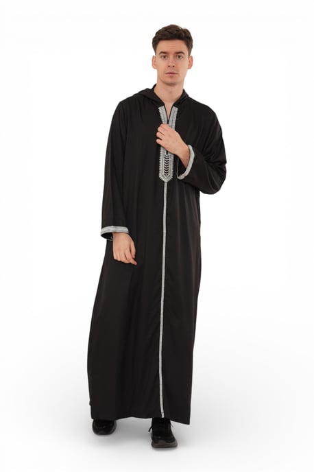 Men's Eid Black Hooded Moroccan Thobe Robe Djellaba Gandoura Ramadan Jubba- HM3 - Image 3
