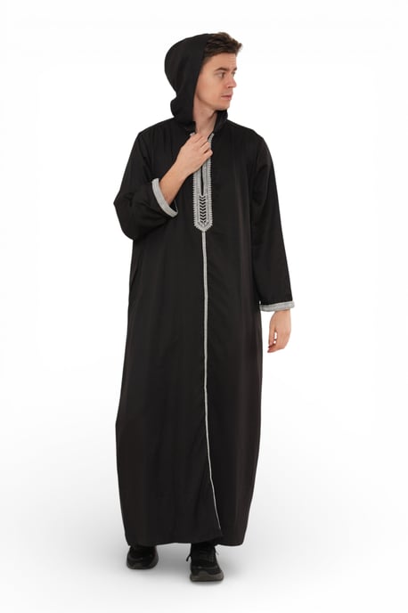 Men's Eid Black Hooded Moroccan Thobe Robe Djellaba Gandoura Ramadan Jubba- HM3 - Image 4