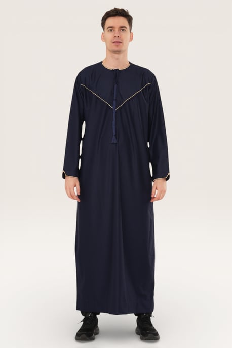 Mens Navy Ramadan Moroccan Jubba Robe Djellaba Eid Kaftan Thobe LFS -TT-007 - Image 2