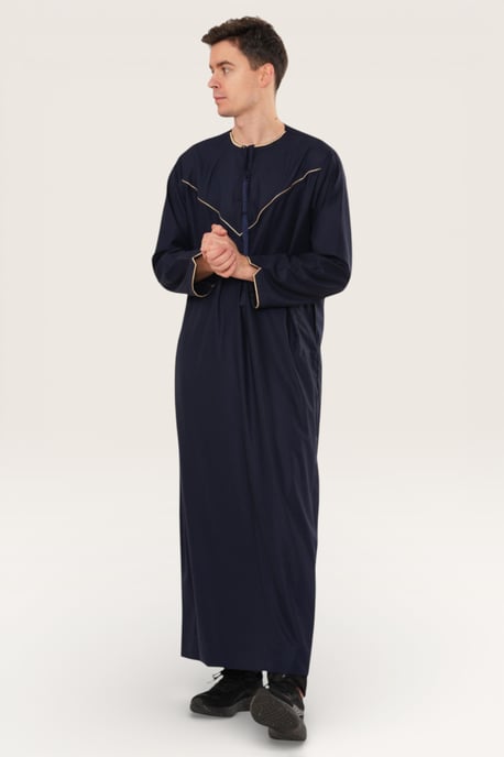 Mens Navy Ramadan Moroccan Jubba Robe Djellaba Eid Kaftan Thobe LFS -TT-007 - Image 3