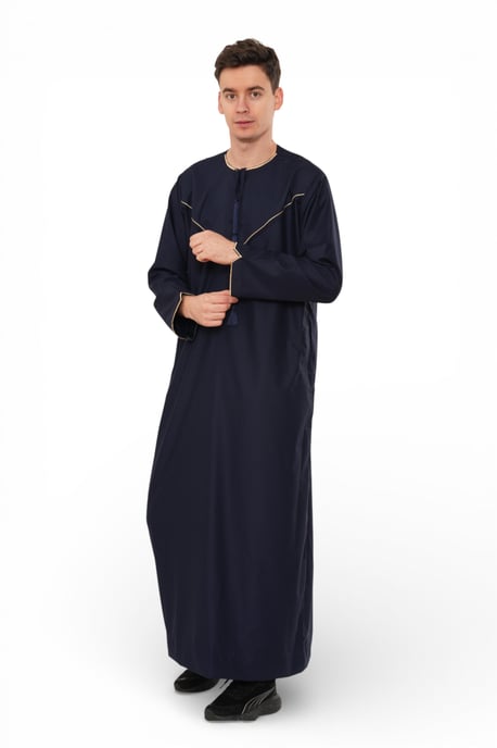 Mens Navy Ramadan Moroccan Jubba Robe Djellaba Eid Kaftan Thobe LFS -TT-007 - Image 4