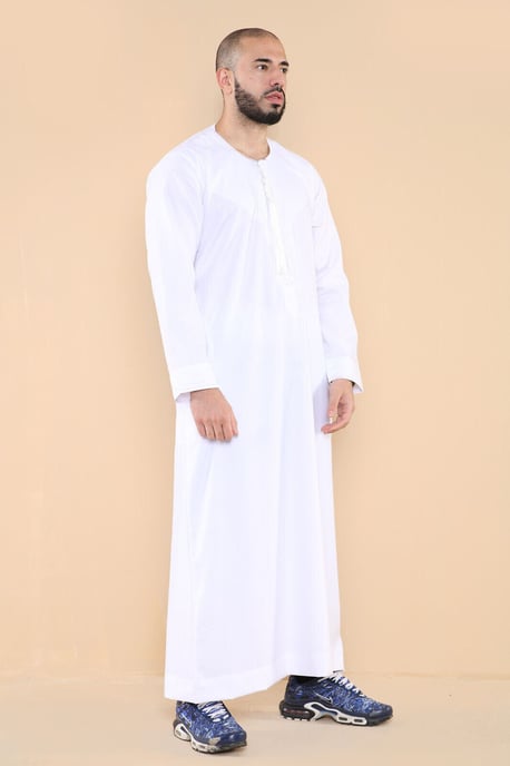 Mens White Thobe Jubba Saudi Islamic Arab Eid Emirati Kaftan Jubbah Tassel Robe - Image 2