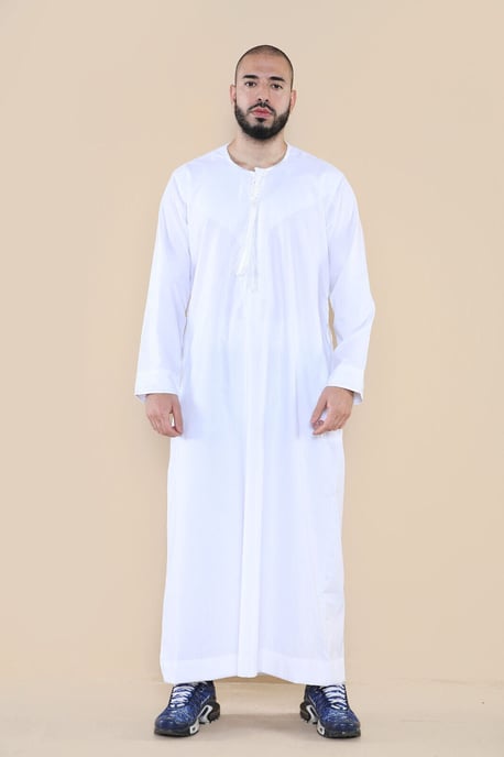 Mens White Thobe Jubba Saudi Islamic Arab Eid Emirati Kaftan Jubbah Tassel Robe - Image 4