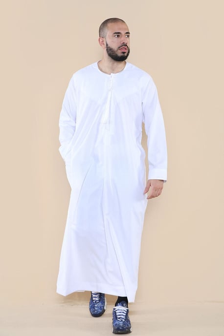 Mens White Thobe Jubba Saudi Islamic Arab Eid Emirati Kaftan Jubbah Tassel Robe - Image 5