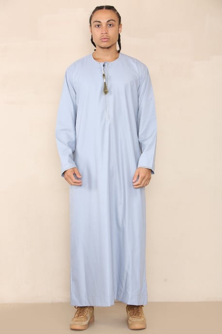 Mens Blue Thobe Jubba Saudi Islamic Arab Eid Emirati Kaftan Jubbah Tofs Robe - Image 1