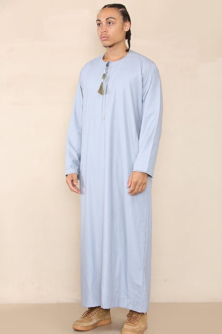 Mens Blue Thobe Jubba Saudi Islamic Arab Eid Emirati Kaftan Jubbah Tofs Robe - Image 2