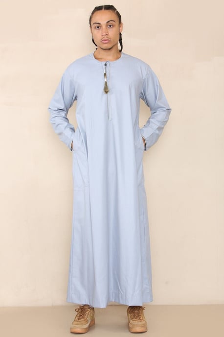 Mens Blue Thobe Jubba Saudi Islamic Arab Eid Emirati Kaftan Jubbah Tofs Robe - Image 4