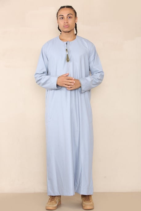 Mens Blue Thobe Jubba Saudi Islamic Arab Eid Emirati Kaftan Jubbah Tofs Robe - Image 5