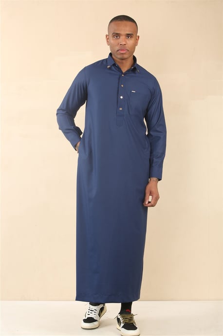 Herrblå Thobe Arabisk Saudiarabisk Islamisk Kläder Jubba Morgonrock - Image 2