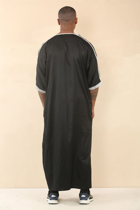 Men's Black Moroccan Thobe Jubba Robe Eid Djellaba Gandoura - Image 3