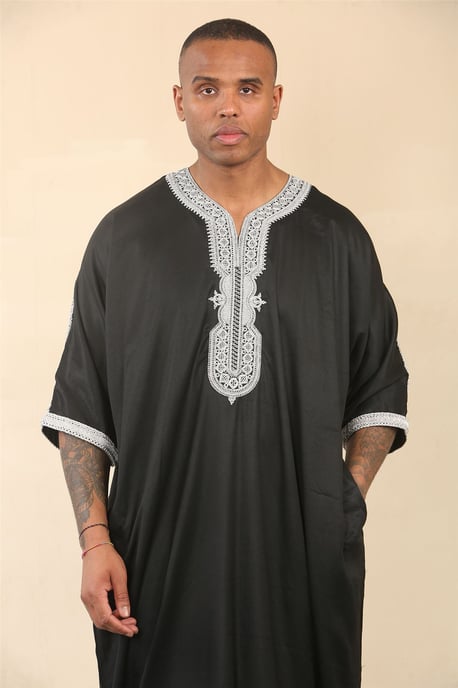 Men's Black Moroccan Thobe Jubba Robe Eid Djellaba Gandoura - Image 4