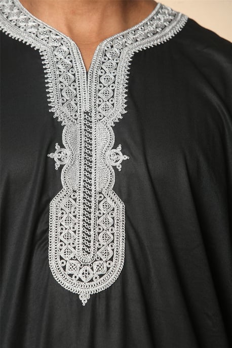 Men's Black Moroccan Thobe Jubba Robe Eid Djellaba Gandoura - Image 5