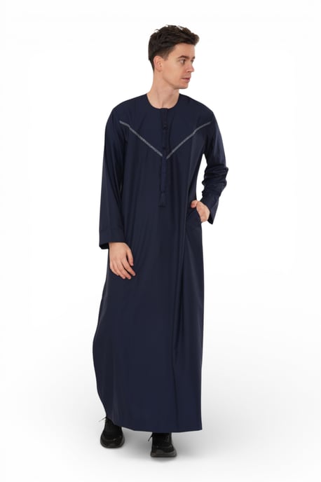 Men's Eid Navy Blue Moroccan Thobe Robe Djellaba Ramadan Eid Jubba- HM10 - Image 2