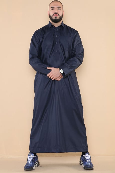 Män Navy Thobe Jubba Saudi Ramadan Eid Islamiska Kaftan Kaudara Arabiska Jubbah - Image 1