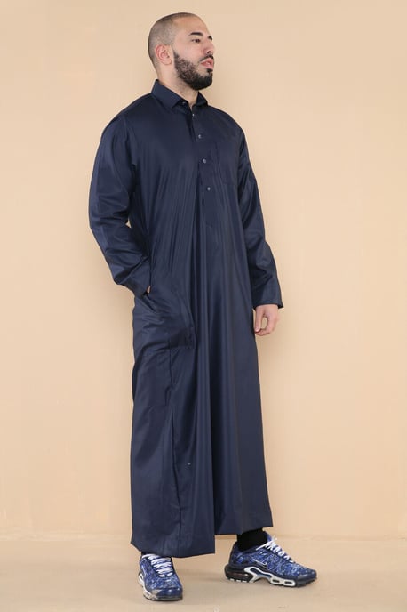 Män Navy Thobe Jubba Saudi Ramadan Eid Islamiska Kaftan Kaudara Arabiska Jubbah - Image 2