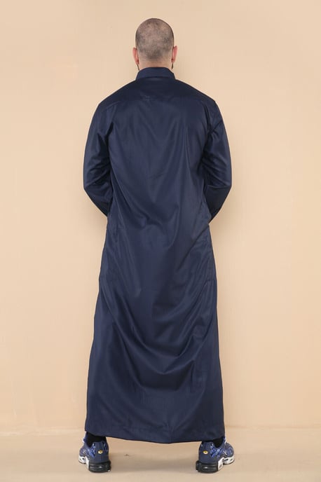 Män Navy Thobe Jubba Saudi Ramadan Eid Islamiska Kaftan Kaudara Arabiska Jubbah - Image 3