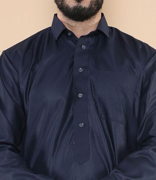 Män Navy Thobe Jubba Saudi Ramadan Eid Islamiska Kaftan Kaudara Arabiska Jubbah - Image 4