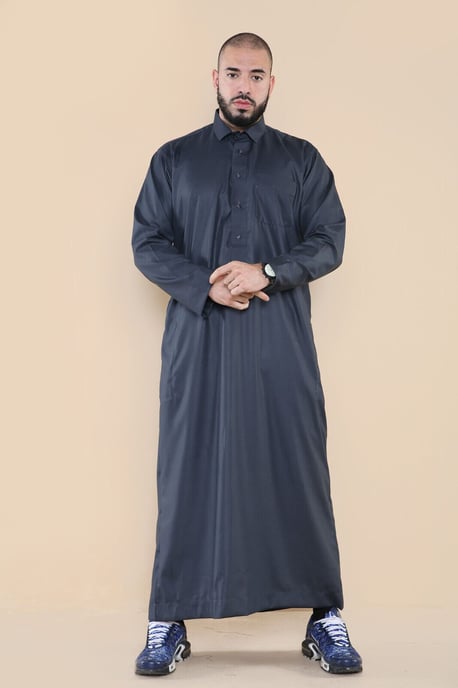 Mens Grå Thobe Jubba Saudi Ramadan Eid Islamisk Kaftan Kaudara Arabiska Jubbah - Image 1