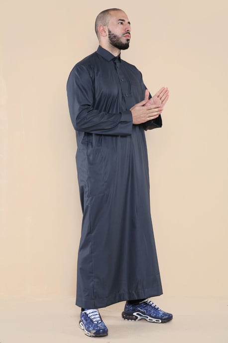 Mens Grå Thobe Jubba Saudi Ramadan Eid Islamisk Kaftan Kaudara Arabiska Jubbah - Image 2