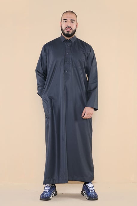 Mens Grå Thobe Jubba Saudi Ramadan Eid Islamisk Kaftan Kaudara Arabiska Jubbah - Image 4