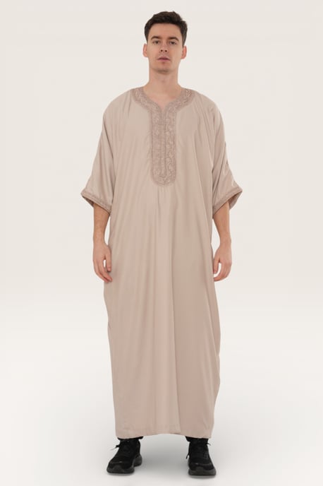 Mens Beige Moroccan Thobe Robe Djellaba Gandoura Eid Jubba LFS-HM66 - Image 2