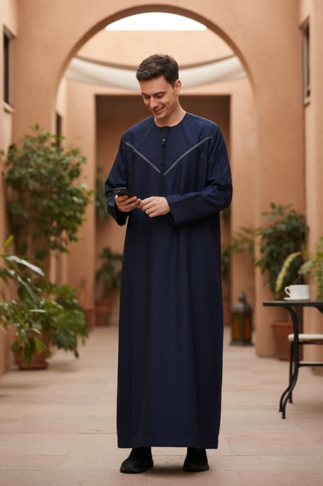Mens Navy Eid Moroccan Thobe Robe Djellaba Ramadan Eid Jubba LFS- HM10 - Image 1