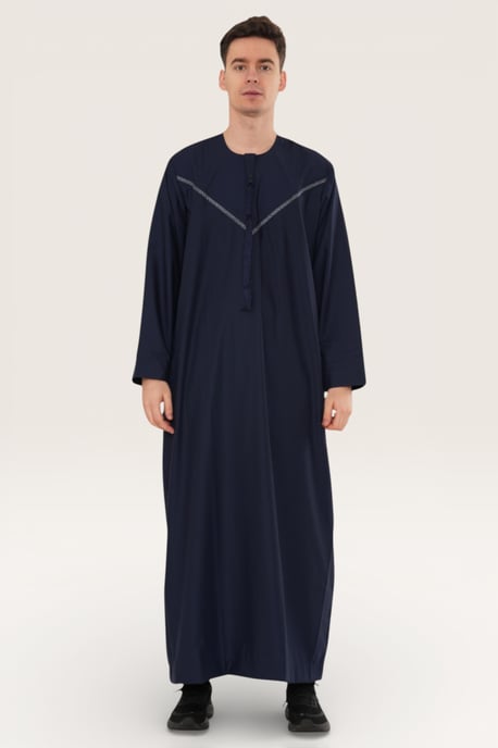 Mens Navy Eid Moroccan Thobe Robe Djellaba Ramadan Eid Jubba LFS- HM10 - Image 2