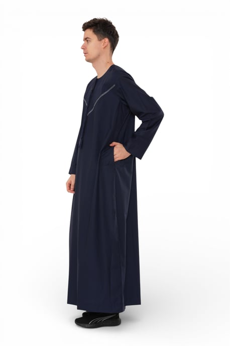 Mens Navy Eid Moroccan Thobe Robe Djellaba Ramadan Eid Jubba LFS- HM10 - Image 3