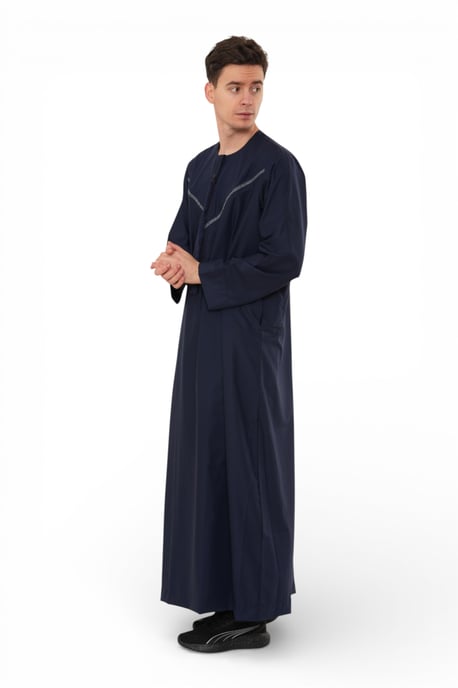 Mens Navy Eid Moroccan Thobe Robe Djellaba Ramadan Eid Jubba LFS- HM10 - Image 4