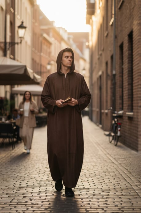 Heren bruine Eid Marokkaanse Jubba Robe Ramadan Eid Thobe LFS met capuchon - HM12 - Image 1