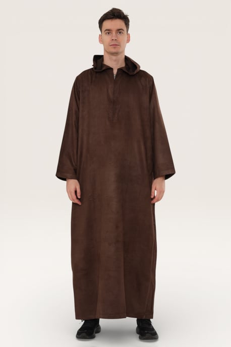 Heren bruine Eid Marokkaanse Jubba Robe Ramadan Eid Thobe LFS met capuchon - HM12 - Image 2
