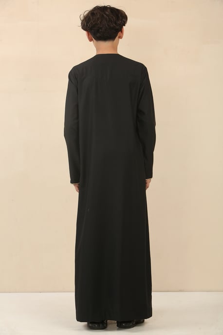 Kid's Boys Black Oman Eid Thobe Saudi Emirati Jubba Robe - Image 3