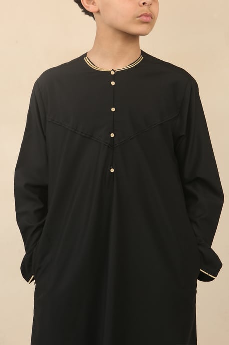 Kid's Boys Black Oman Eid Thobe Saudi Emirati Jubba Robe - Image 4