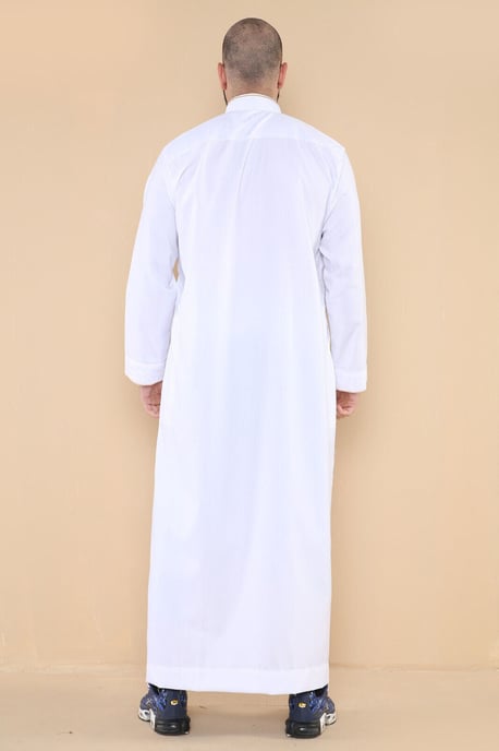 Män Vit Thobe Jubba Emirati Islamiska Arabiska Eid Broderi Kaftan Jubbah Robe - Image 4