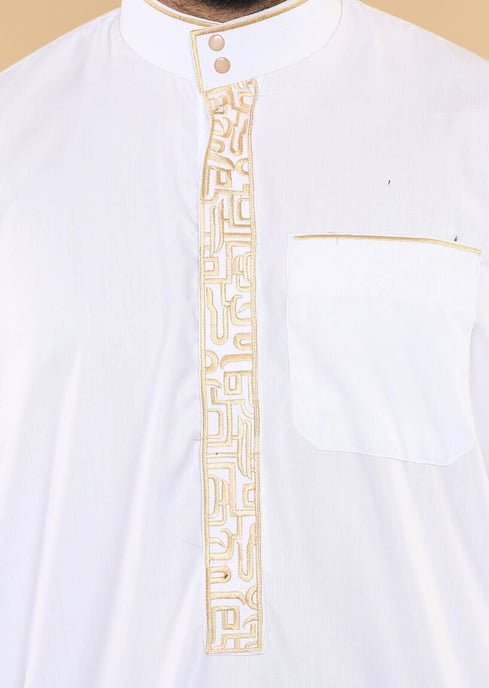 Män Vit Thobe Jubba Emirati Islamiska Arabiska Eid Broderi Kaftan Jubbah Robe - Image 5