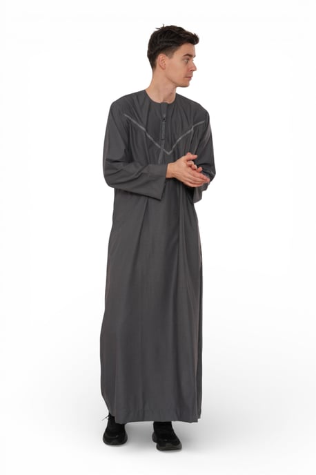 Heren Eid Grijze Marokkaanse Thobe Robe Djellaba Ramadan Eid Jubba- HM10 - Image 2