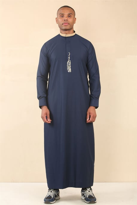Men's Blue Thobe Arab Saudi Emirati Islamic Clothing Jubba Robe - Image 1
