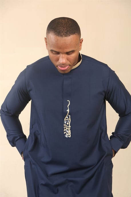 Men's Blue Thobe Arab Saudi Emirati Islamic Clothing Jubba Robe - Image 2