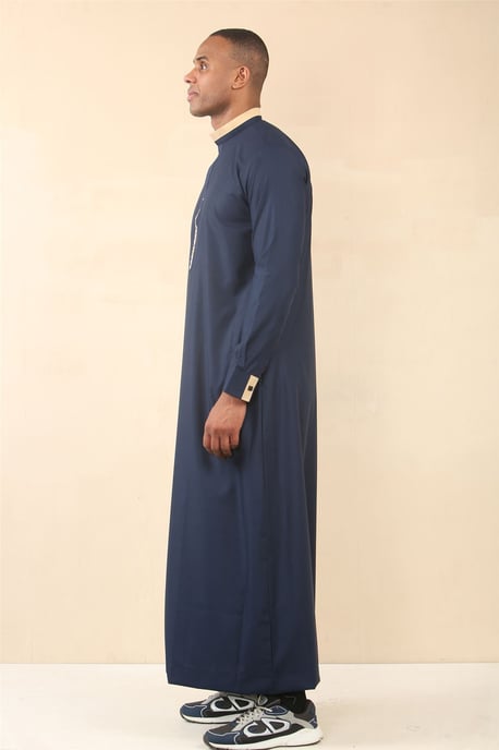 Men's Blue Thobe Arab Saudi Emirati Islamic Clothing Jubba Robe - Image 4