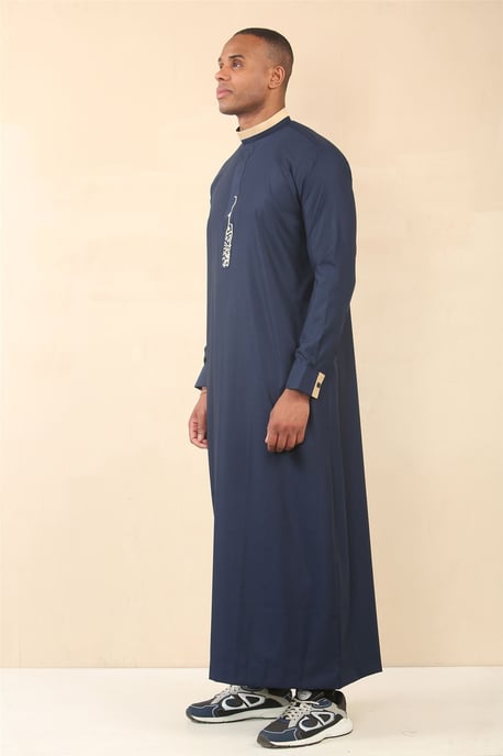 Men's Blue Thobe Arab Saudi Emirati Islamic Clothing Jubba Robe - Image 5