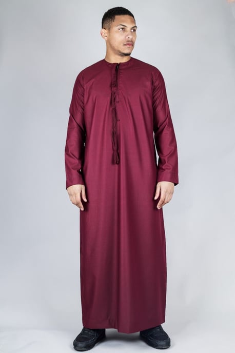 Men's Red Thobe Emirati Islamic Jubba Robe Eid Tassel Regular Fit - Image 1