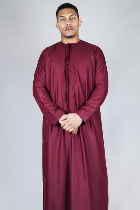 Men's Red Thobe Emirati Islamic Jubba Robe Eid Tassel Regular Fit - Image 5